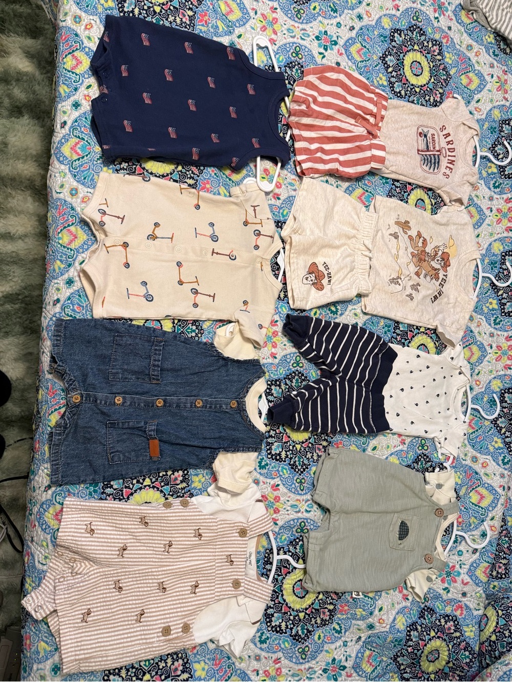 Size 0-3 Baby Boy Mixed Romper & Outfit Bundle - Neutral & Nautical Colors